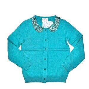 NWT Crewcuts Girls Cardigan Sz.4-5 Blue Beaded Collar Button Front Wool Blend